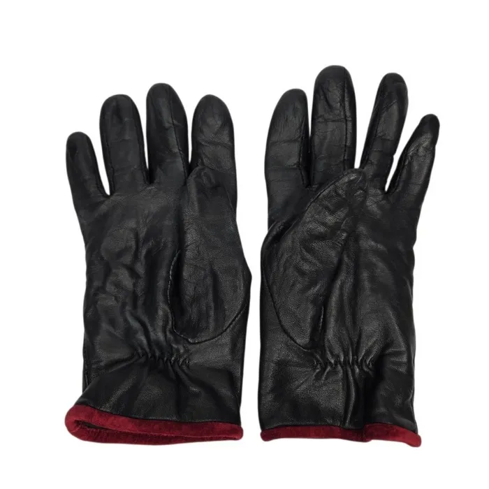 Vintage 80s Aris Black Leather Gloves Womens Size 7.5 Black Style 88445