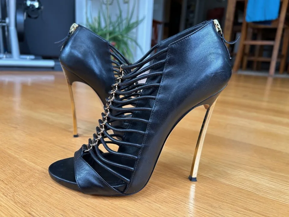 CASADEI Black Leather Pumps Blade Heels Size 9 US 9 B Good Used Condition