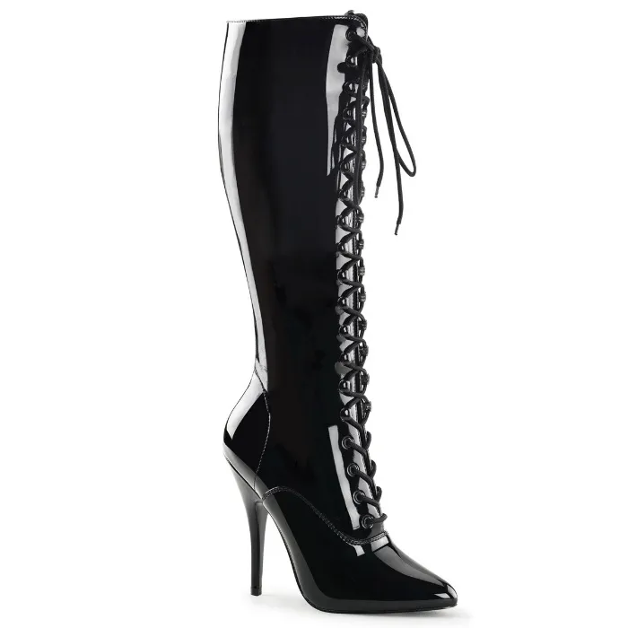 Pleaser Seduce Lace Up Knee High Stiletto Boots 5" 2020