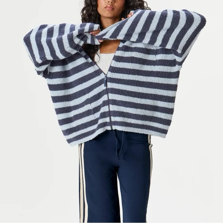 Jasper Knit Hoodie Zip Up in Blue