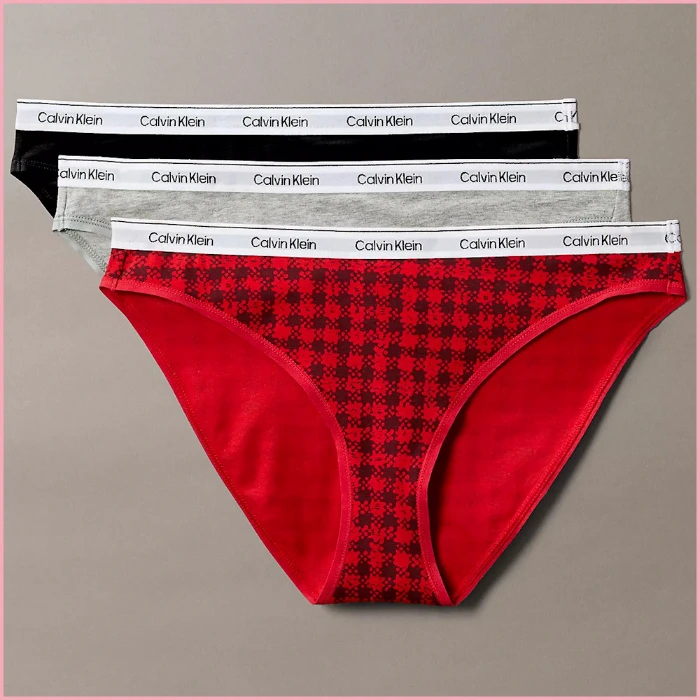 Blotched Plaid Multi 3-Pack Calvin Klein Modern Logo Bikini