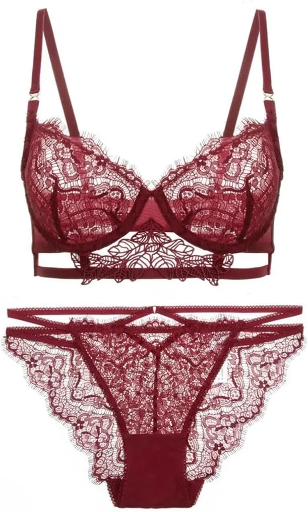 Women's Lace Lingerie Women's Floral Embroidery Bra French -thin Push-up Bra Set Bra
