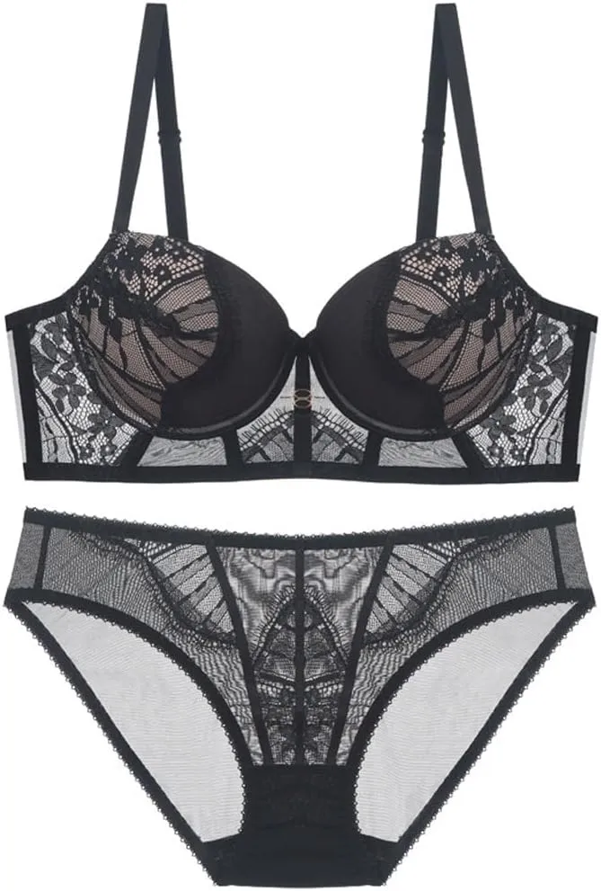 Lace Lingerie Big Push-up Bra Adjustable Anti-sag Underwear Set Bra