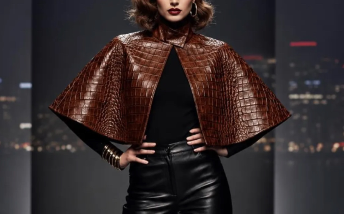 Shawl - Brown Crocodile Embossed Leather