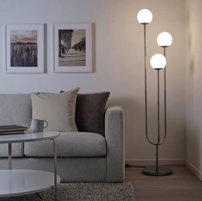 SIMRISHAMN Floor lamp - chrome plated/opal glass