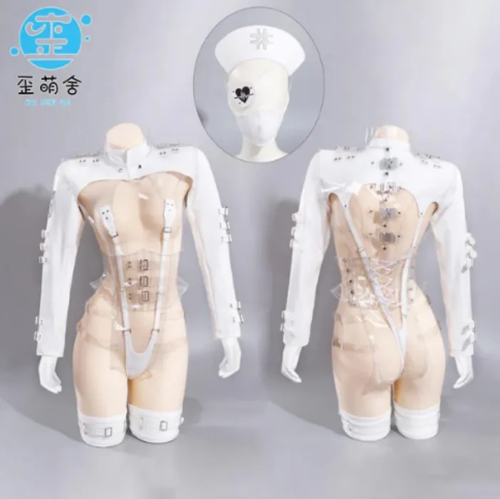 Dark Dynasty White Enamel Sexy Nurse Cosplay with Clear Corset 