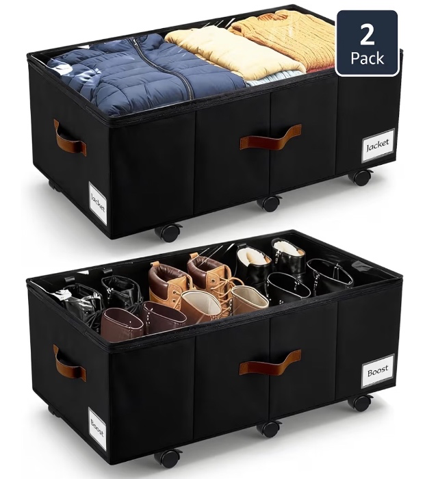 11 inch Under Bed Storage with Wheels, 2-Pack Underbed Storage Containers for College Dorms Bedrooms