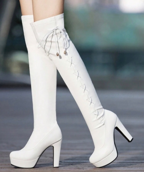 Boots For Women With Chunky Heel, Slimming Effect, Waterproof Platform, Elasticity And Large Size