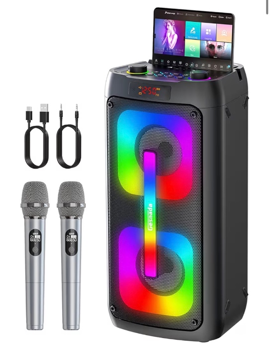Karaoke Machine with 2 Wireless Microphones, Portable Speaker for Adults, 60W Powerful Sound, 