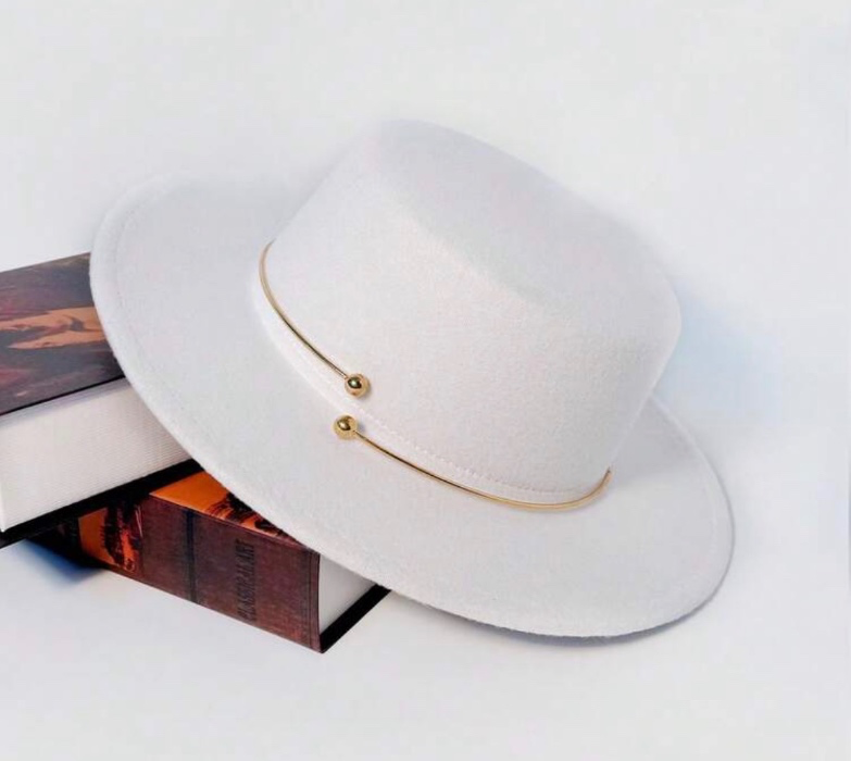 Metal Ring Decor Wide Brim Hat, Fashionable Retro Elegant Versatile Hat With Short Brim, Suitable For Gatherings, Parties, And Daily Use, All Seasons