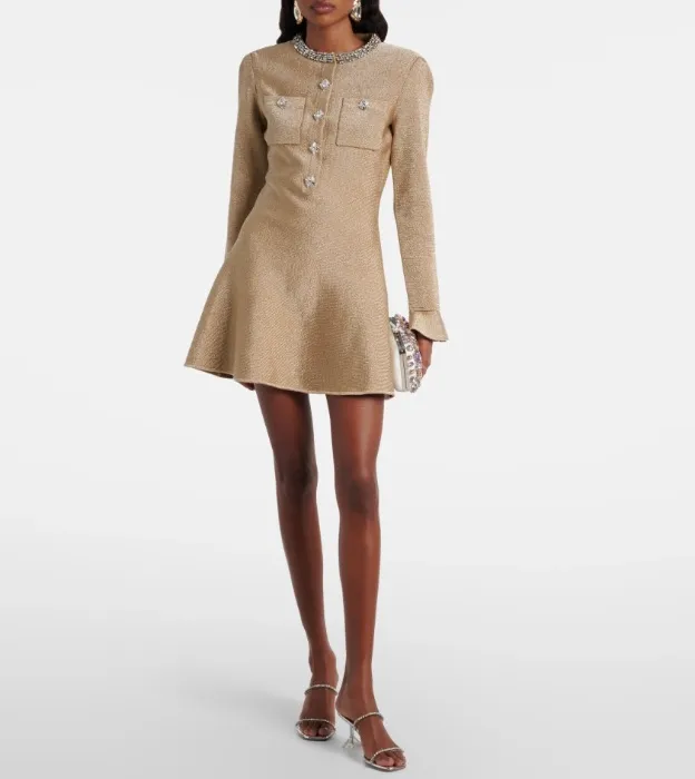  Self-Portrait Crystal-embellished lamé minidress | Mytheresa