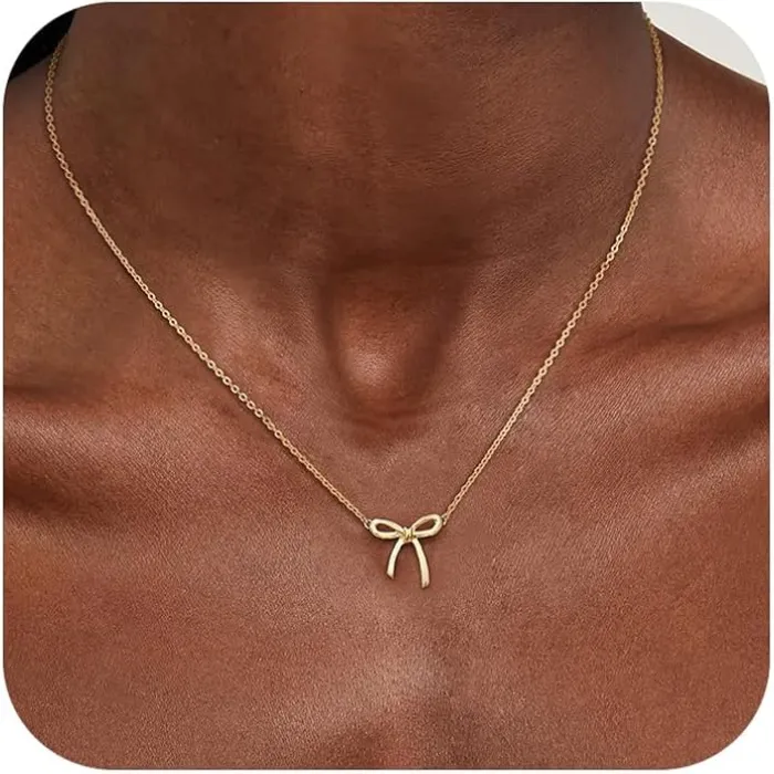 Gold Plated Necklace for Women - Dainty Bow