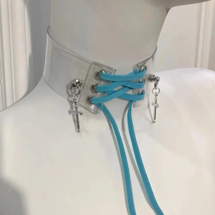 Jirai Kei Choker Transparent Cross Straps Necklace Multicolor 