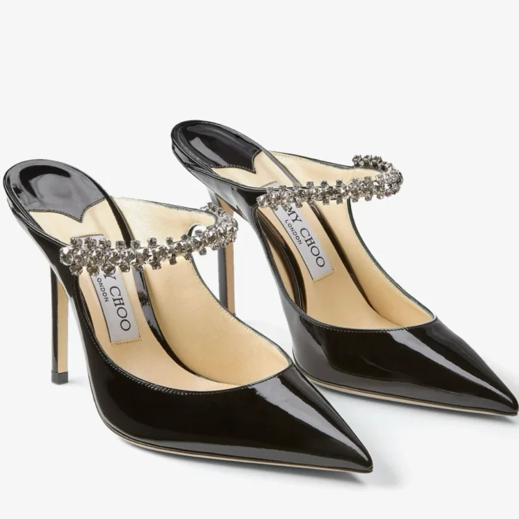 Jimmy Choo Leather Mules with Crystal Strap