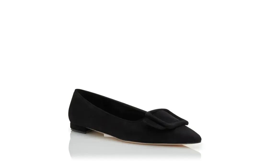 Manolo Blahnik MAYSALEPUMPFLAT€ ‌775 Black Suede Buckle Detail Flat Pumps 