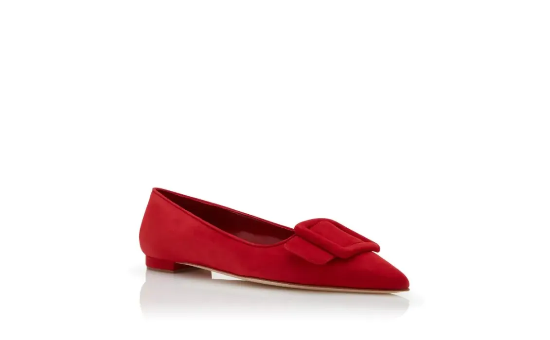 MAYSALEPUMPFLAT Red Suede Buckle Detail Flat Pumps