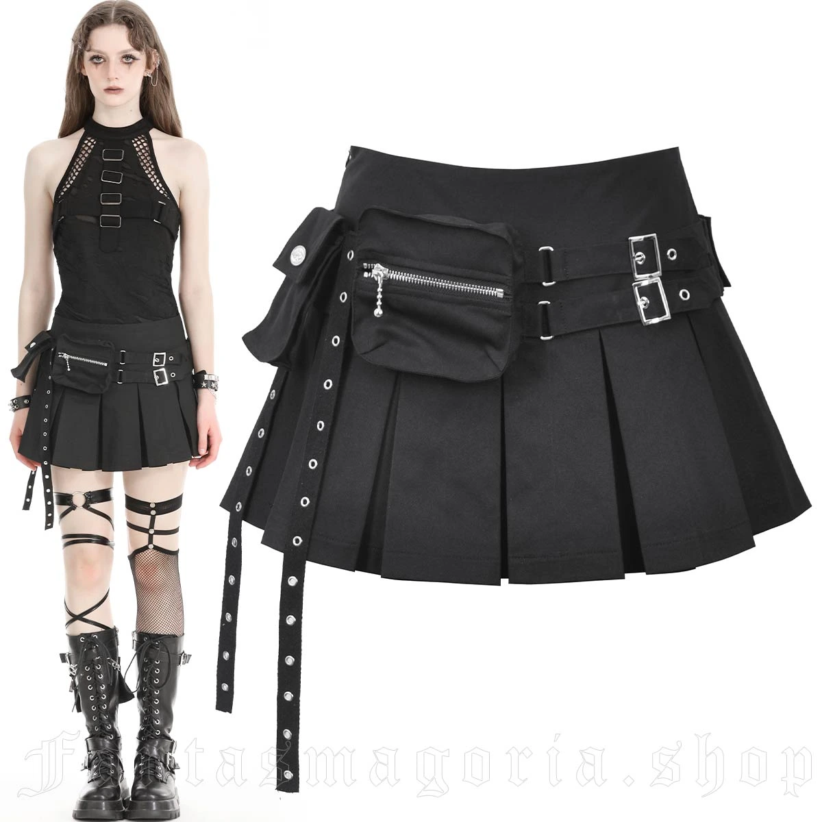 Nocturne Utility Black Mini Skirt - Dark in Love