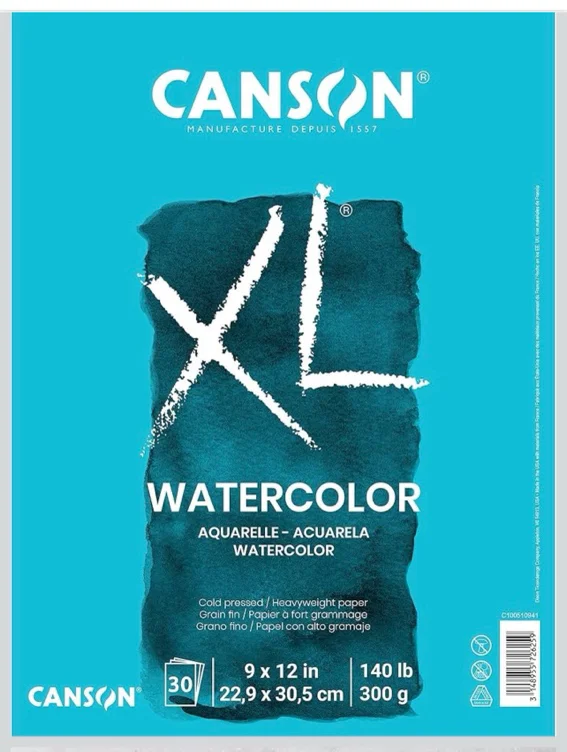Canson XL Series Watercolor Pad, Heavyweight White Paper, Foldover Binding, 30 Sheets, 9x12 inch