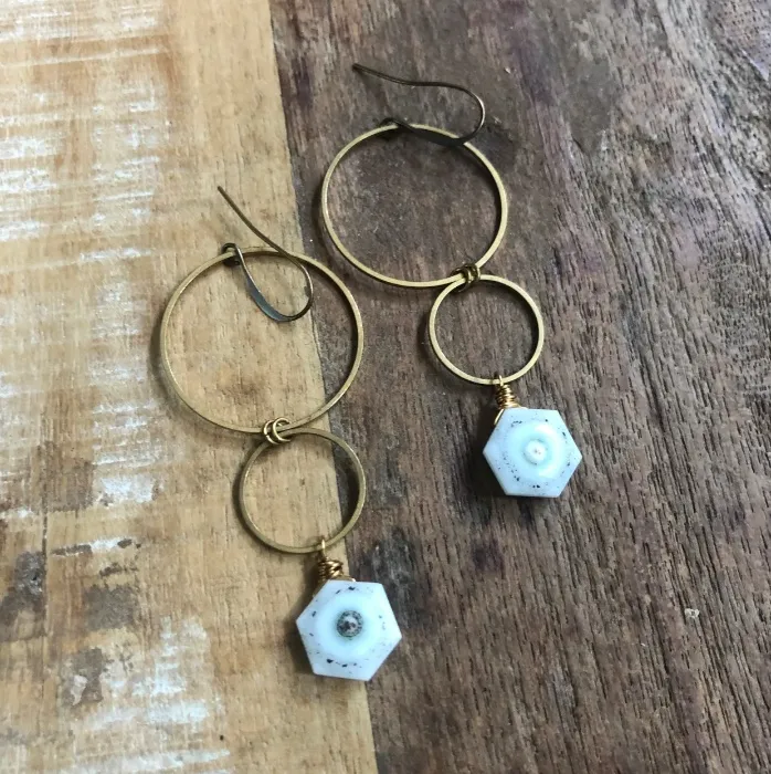 Brass and solar quartz earrings