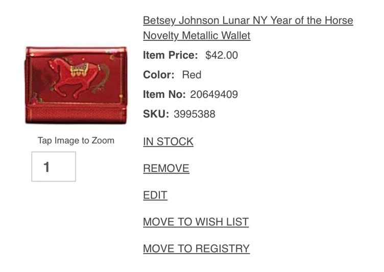 Betsey Johnson- NY Year of the Horse Novelty Metallic Wallet