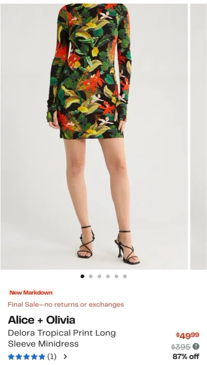 Alice + Olivia Delors Tropical Print Long Sleeve Mini Dress size 4