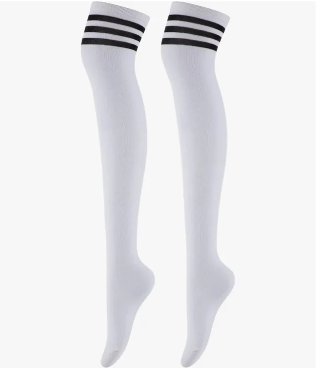 White Thigh High Socks / Black Stripes