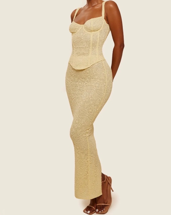CINCHED LACE CORSET MAXI SET IN YELLOW | marsthelabel 
