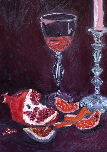 "Bugs on Fruit" by Libby Haines A2 Oil Painting