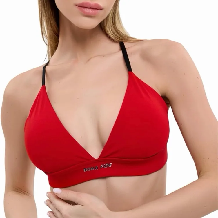 Bona Fide High Impact Sports Bra for Women - Push Up Bra for Large Bust | Workout, gym and athletic bra, compression, breathable, supportive for running and fitness - Medium - Charm Top Red