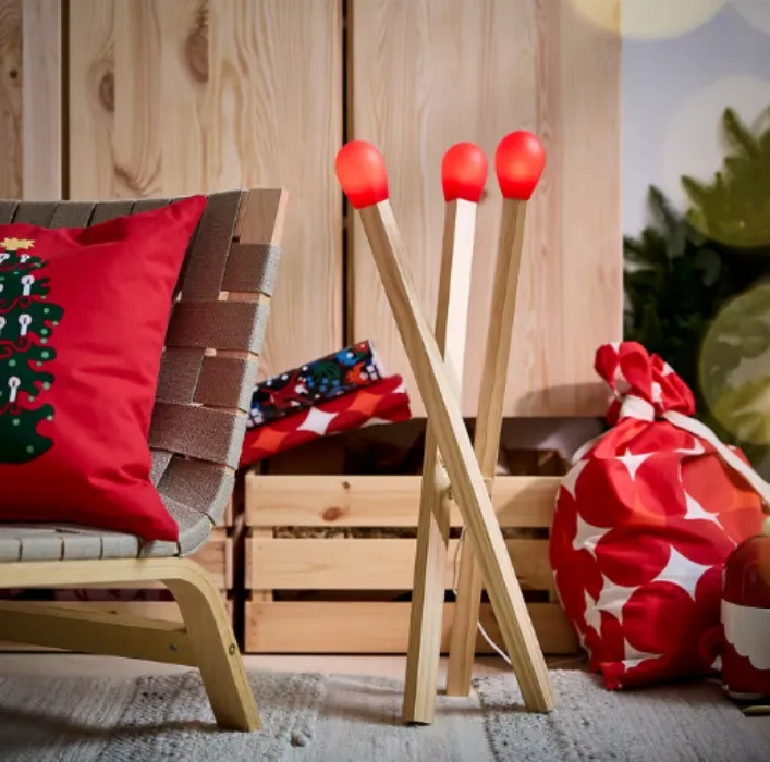STRÅLA LED floor lamp - matchstick-shaped wood