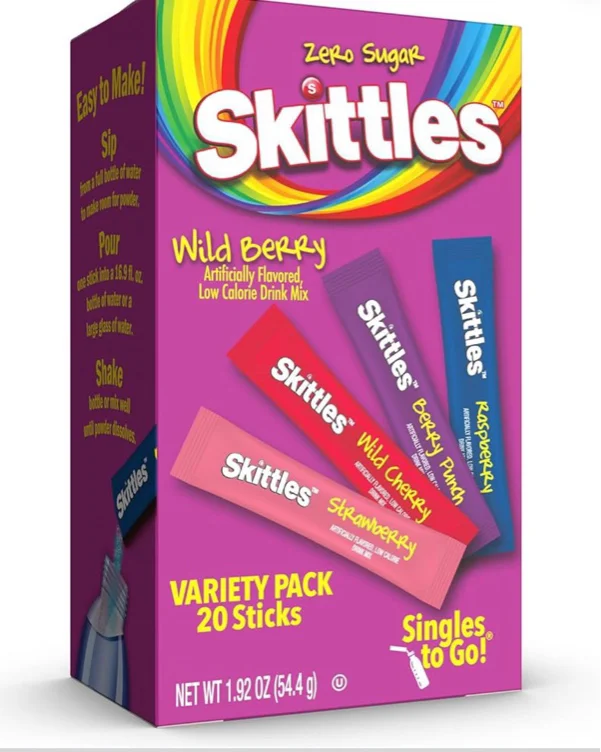 Skittles Singles To Go Variety Pack, Watertok Powdered Drink Mix, Zero Sugar, Low Calorie, Includes 4 Flavors, 1 Box (20 Single Servings) (Wild Berry) : Amazon.com.au: Grocery