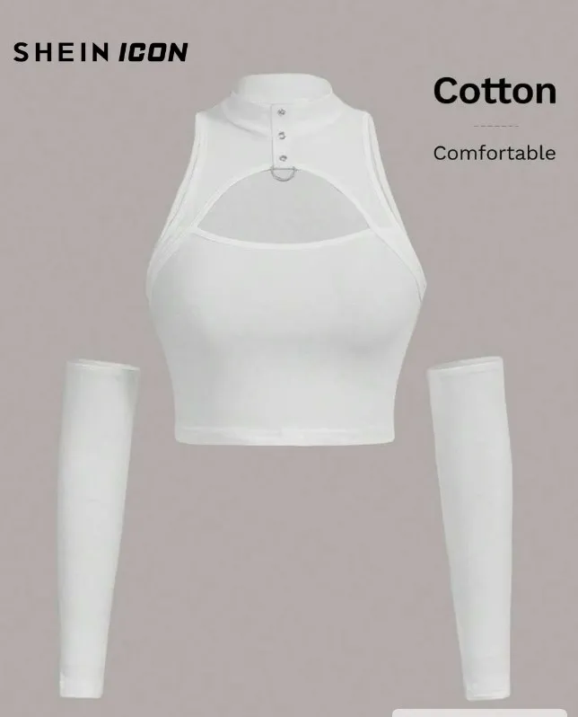 SHEIN ICON Cut Out Front Crop Top With Arm Sleeves