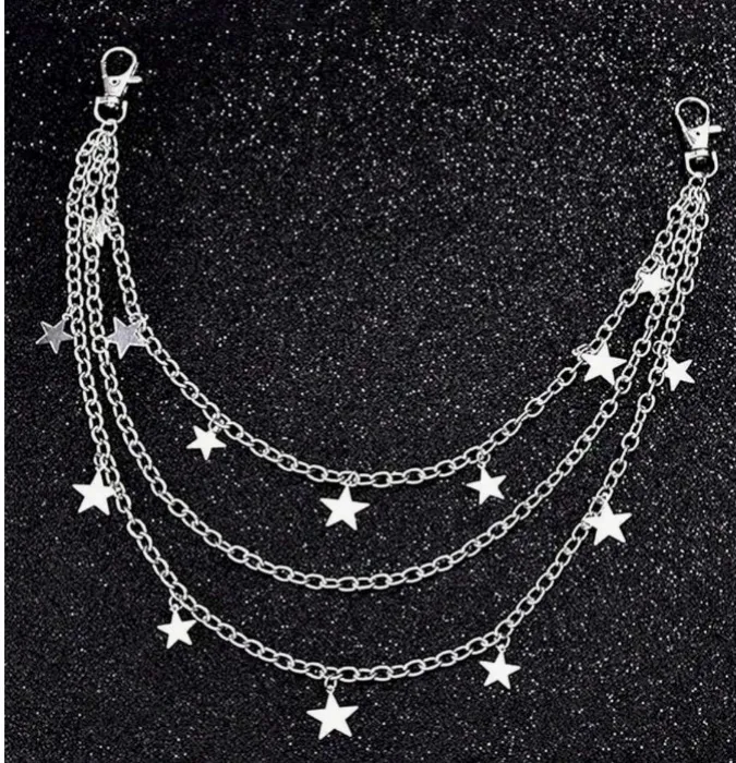 1pc Punk Style Fashion Star Pendant Waist Chain, Double Layer Pants Chain, Unique Metal Double Layer Chain