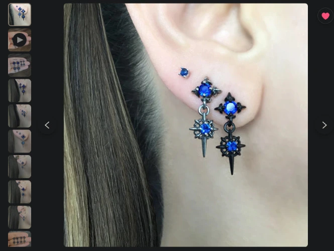 Sapphire blue Starburst earrings, stainless steel earrings, mens earrings, gothic earrings, Starburst studs, North Star earrings