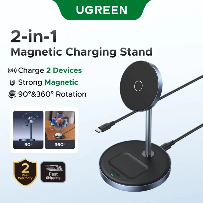 UGREEN Magnetic 2 in 1 Wireless Charger Stand Charging Station Dock