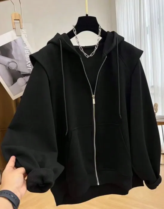 Franclia Sudadera casual holgada con capucha y cordón de cierre para mujer,