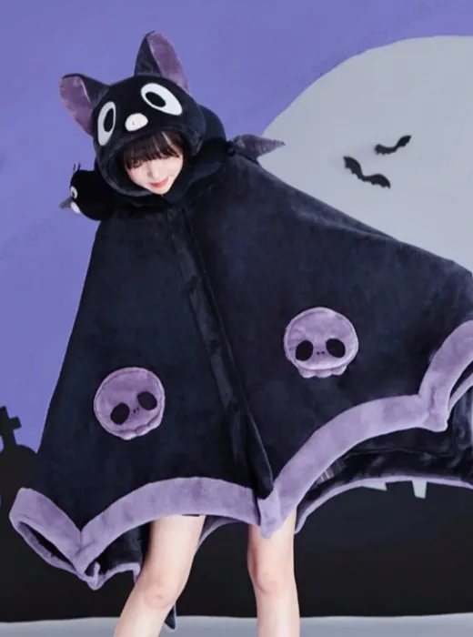 Manta abrigadora y usable con diseño de murciélago. Chal de murciélago, capa con capucha de murciélago