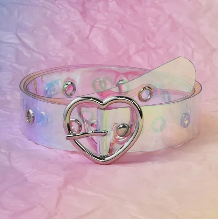 Cinturón transparente con hebilla de corazón holográfico