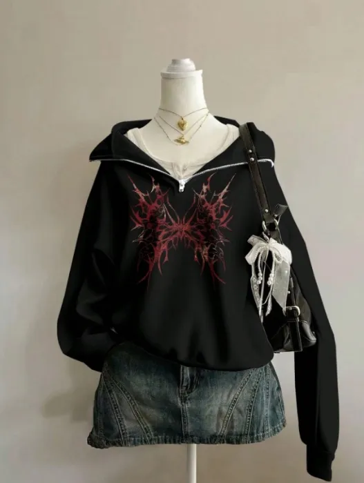 Attitoon Sudadera ligera con cuello alto y media cremallera, de corte holgado