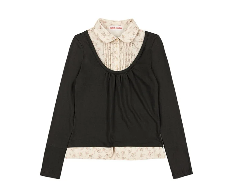 Floral Shirt Long Sleeve, Charcoal