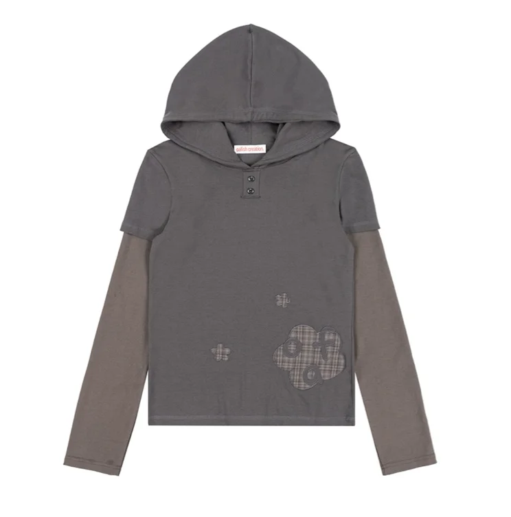 Flower Layered Hoodie, Charcoal