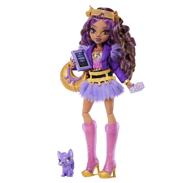 Monster High Clawdeen Wolf Fashion Doll in Furry Skirt with Pet Crescent and 7 Accessories