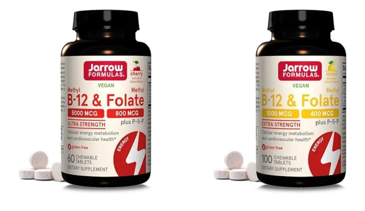 Jarrow Formulas Ultra Strength Methyl B-12 5000 mcg & Methyl Folate 800 mcg + P-5-P & Extra Strength Methyl B-12 1000 mcg & Methyl Folate 400 mcg + P-5-P, Dietary Supplement
