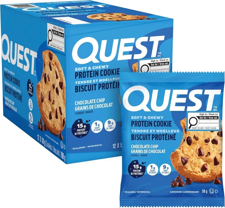 Quest Nutrition Chocolate Chip Protein Cookie, High Protein, High Fibre, Low Sugar, Keto Friendly, 15g Protein, 1g Sugar, 12ct