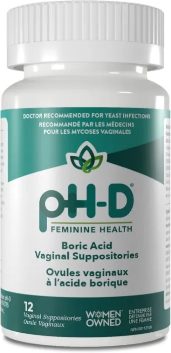 pH-D Feminine Health - 600 mg Boric Acid Suppositories - Woman Owned - for Yeast Infections (12 Count (Pack of 1))