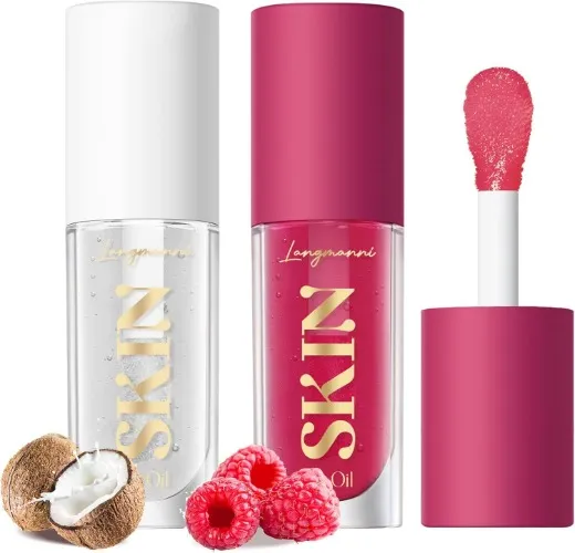 LANGMANNI Moisturizing Lip Oil,No-Sticky Lip Gloss Lip Balm Lip Care,Fruit Flavoured Lip Oil For Dry Lip's Moisturizing Hydrating And Nourishing (Raspberry+Coco)