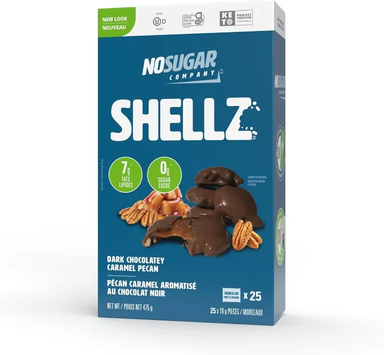 No Sugar Keto Shellz, Low Carb (1g), Sugar Free (0g) Treat On-the-go Keto Snack, 7g Healthy Fat - 25 Pack, Individually Wrapped - Gluten Free, Kosher (1 Pack, Caramel Pecan)