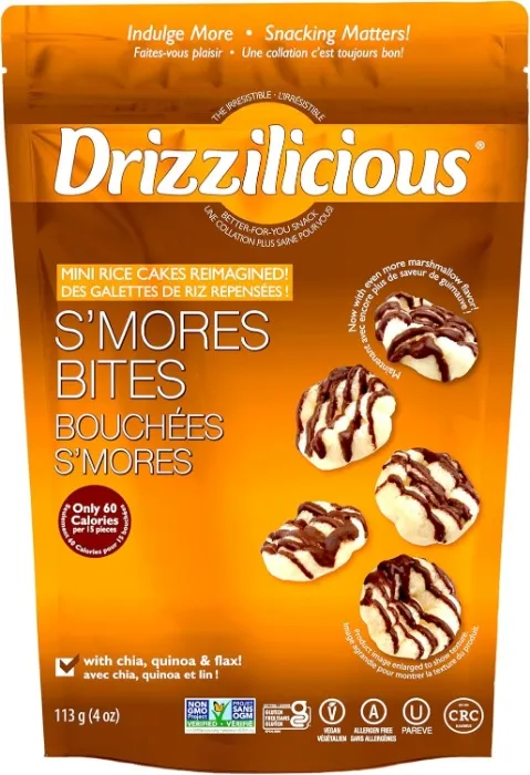 Drizzilicious Crunchy Drizzle Bites with Rice, Chia, Quinoa & Flax (S'mores with dark chocolate)