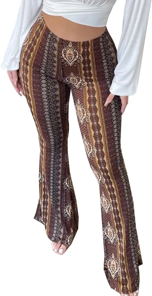 YUZIBAO Women's Flare Yoga Leggings High Waisted Boho Palazzo Wide Leg Pants Bell Bottoms