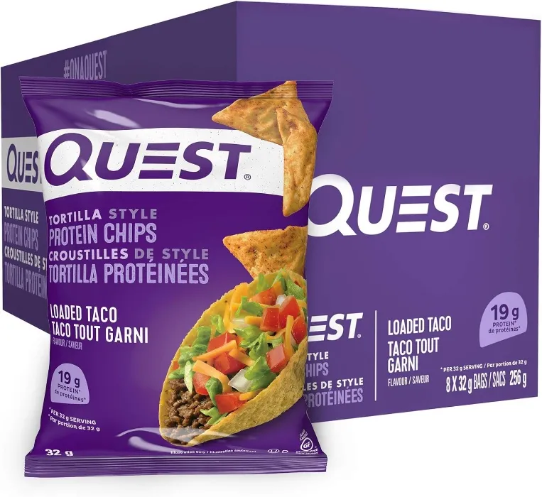 Quest Nutrition Tortilla Style Protein Chips, Loaded Taco, High Protein, Baked, Not Fried, Gluten Free, 1g Sugar, 5g Carbs, 8ct